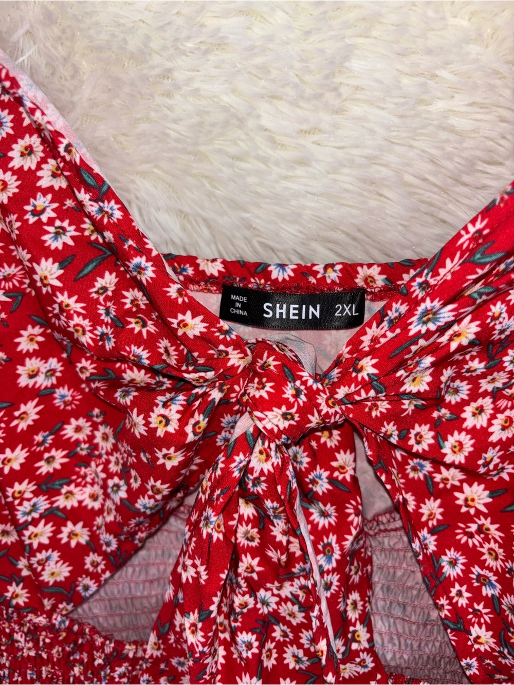SHEIN Red Daisy Tie-Front Floral Romper 2Xl - Picture 5 of 9